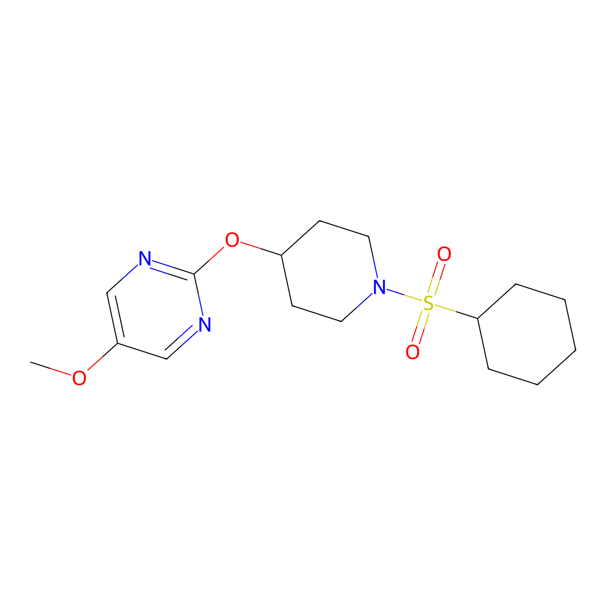 2-{[1-(Cyclohexanesulfonyl)piperidin-4-yl]oxy}-5-methoxypyrimidine molecular structure, CAS 2548983-05-5