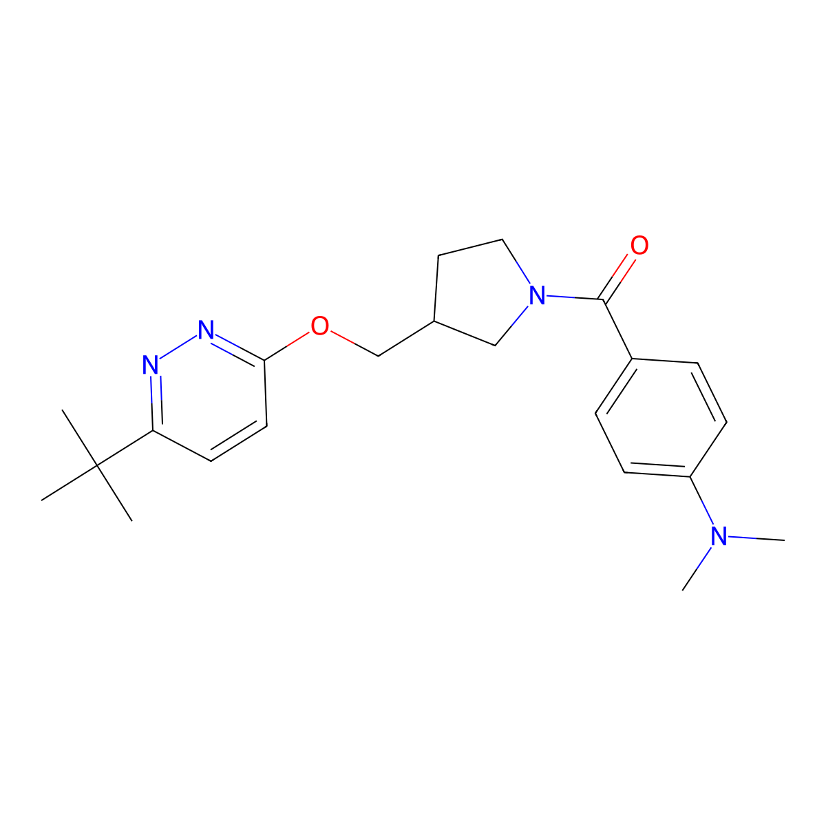4-(3-{[(6-tert-butylpyridazin-3-yl)oxy]methyl}pyrrolidine-1-carbonyl)-N,N-dimethylaniline molecular structure, CAS 2548983-08-8