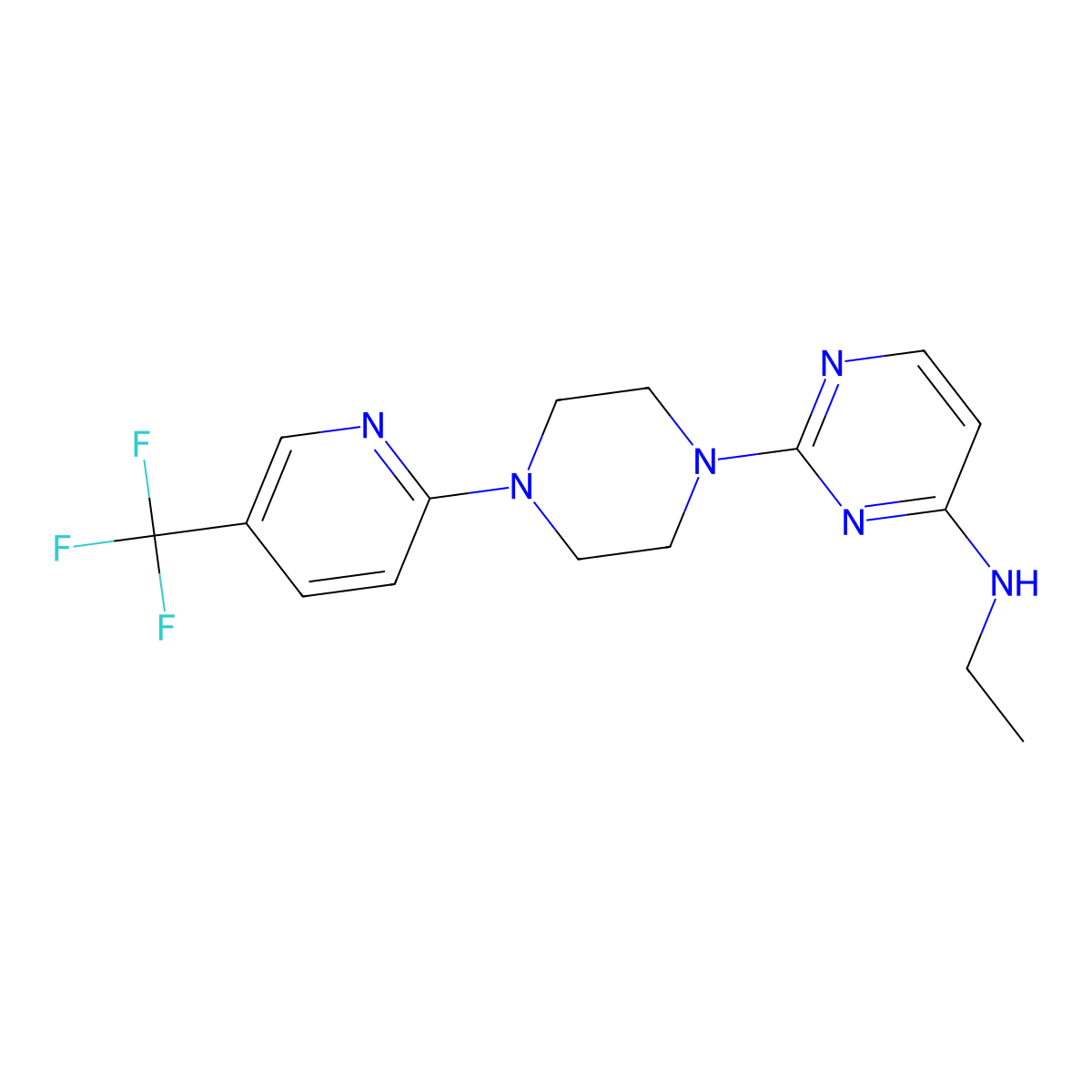 N-ethyl-2-{4-[5-(trifluoromethyl)pyridin-2-yl]piperazin-1-yl}pyrimidin-4-amine molecular structure, CAS 2548983-11-3