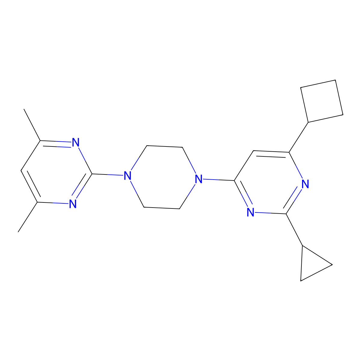 4-Cyclobutyl-2-cyclopropyl-6-[4-(4,6-dimethylpyrimidin-2-yl)piperazin-1-yl]pyrimidine molecular structure, CAS 2548983-12-4