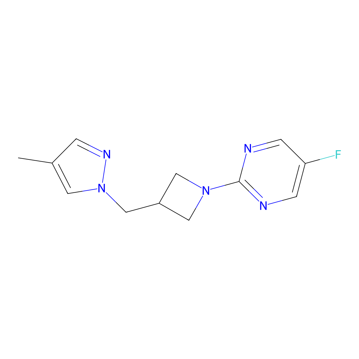 5-fluoro-2-{3-[(4-methyl-1H-pyrazol-1-yl)methyl]azetidin-1-yl}pyrimidine molecular structure, CAS 2548983-18-0