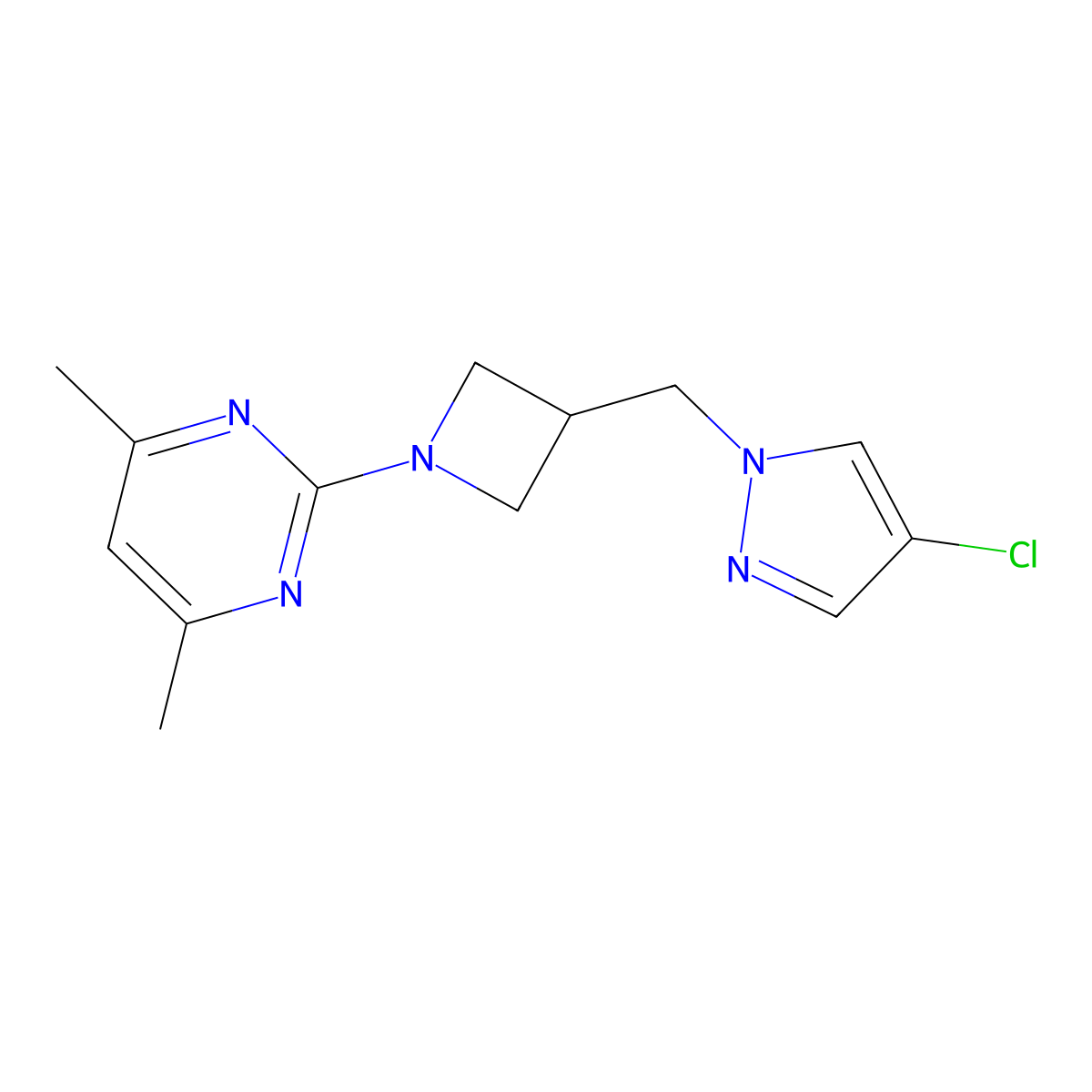 2-{3-[(4-chloro-1H-pyrazol-1-yl)methyl]azetidin-1-yl}-4,6-dimethylpyrimidine molecular structure, CAS 2548983-21-5