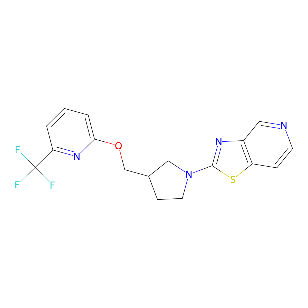 2-[(1-{[1,3]Thiazolo[4,5-c]pyridin-2-yl}pyrrolidin-3-yl)methoxy]-6-(trifluoromethyl)pyridine molecular structure, CAS 2548983-22-6
