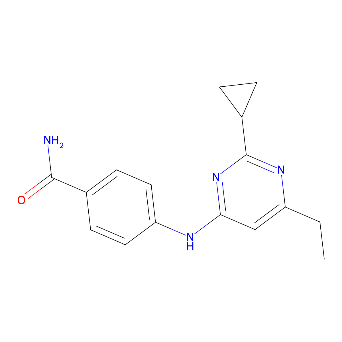 4-[(2-Cyclopropyl-6-ethylpyrimidin-4-yl)amino]benzamide molecular structure, CAS 2548983-24-8