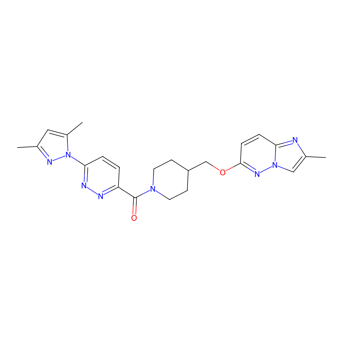 3-(3,5-dimethyl-1H-pyrazol-1-yl)-6-{4-[({2-methylimidazo[1,2-b]pyridazin-6-yl}oxy)methyl]piperidine-1-carbonyl}pyridazine molecular structure, CAS 2548983-25-9