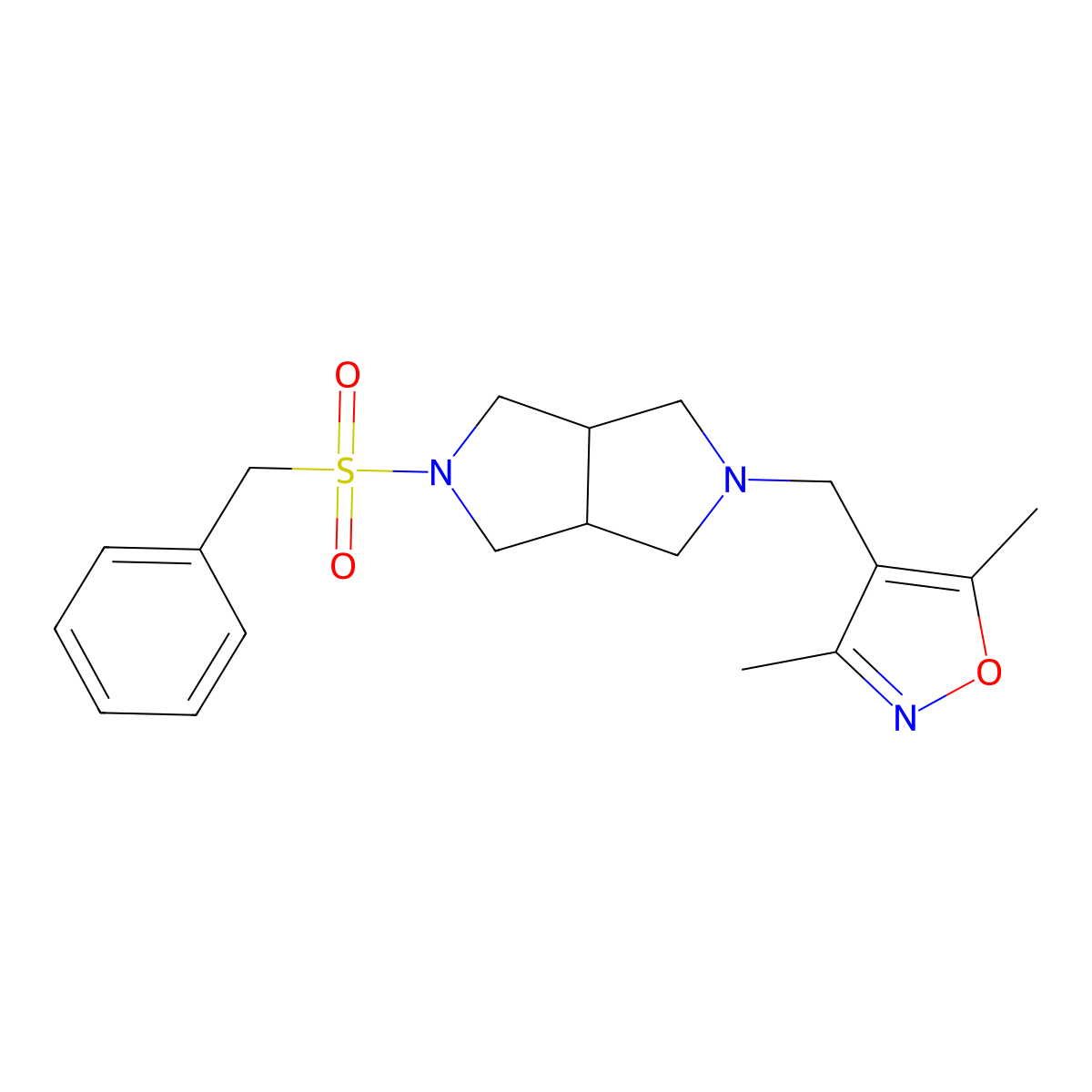 3,5-Dimethyl-4-({5-phenylmethanesulfonyl-octahydropyrrolo[3,4-c]pyrrol-2-yl}methyl)-1,2-oxazole molecular structure, CAS 2548983-26-0