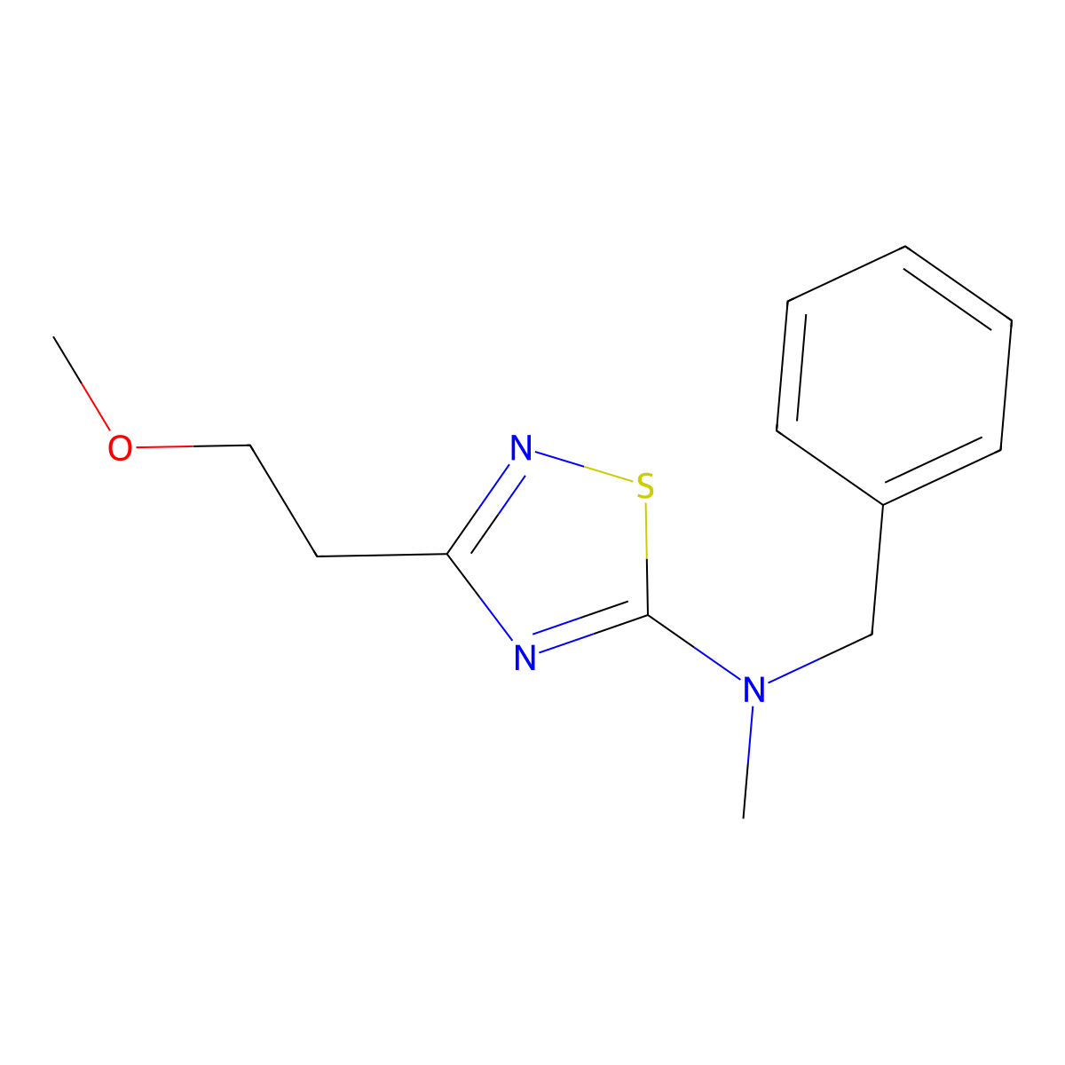 N-benzyl-3-(2-methoxyethyl)-N-methyl-1,2,4-thiadiazol-5-amine molecular structure, CAS 2548983-28-2