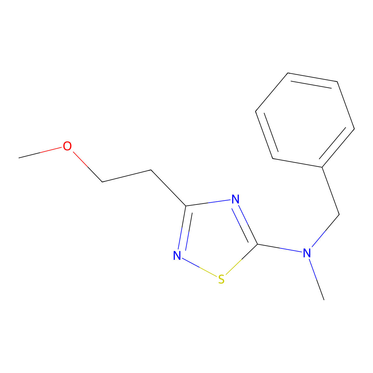 N-benzyl-3-(2-methoxyethyl)-N-methyl-1,2,4-thiadiazol-5-amine molecular structure, CAS 2548983-28-2