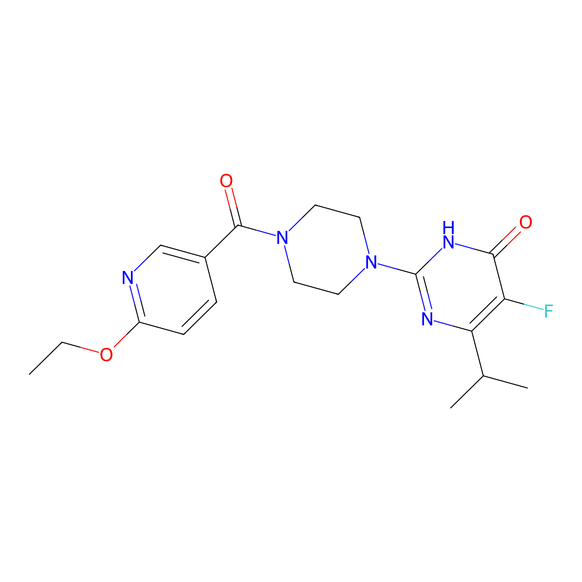 2-[4-(6-Ethoxypyridine-3-carbonyl)piperazin-1-yl]-5-fluoro-6-(propan-2-yl)-3,4-dihydropyrimidin-4-one molecular structure, CAS 2548983-37-3