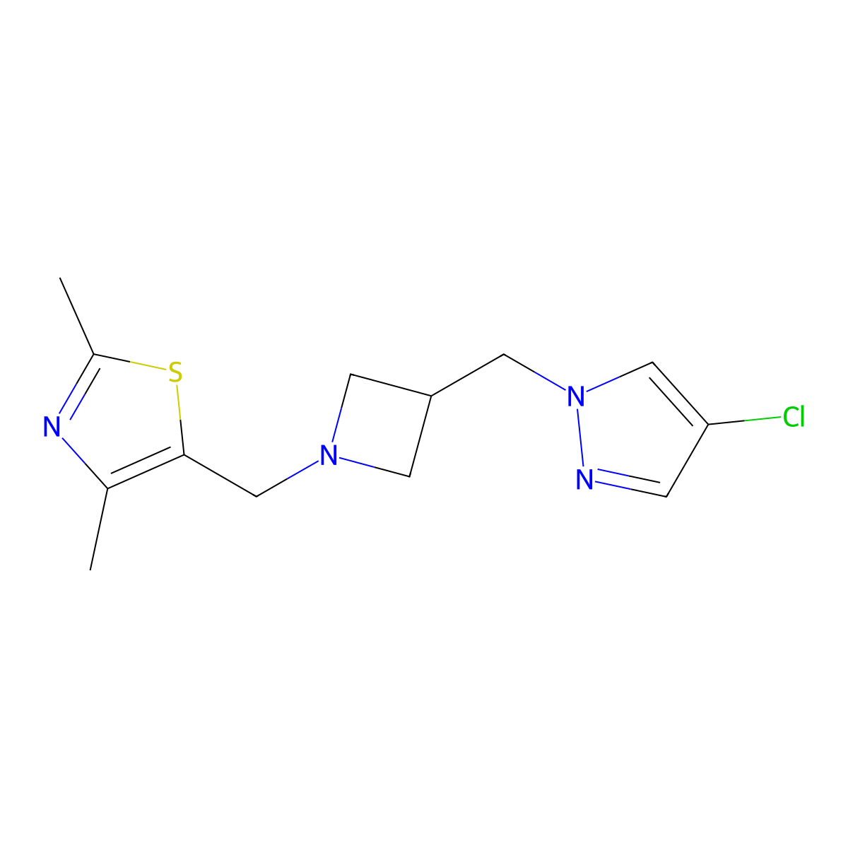 5-({3-[(4-chloro-1H-pyrazol-1-yl)methyl]azetidin-1-yl}methyl)-2,4-dimethyl-1,3-thiazole molecular structure, CAS 2548983-42-0