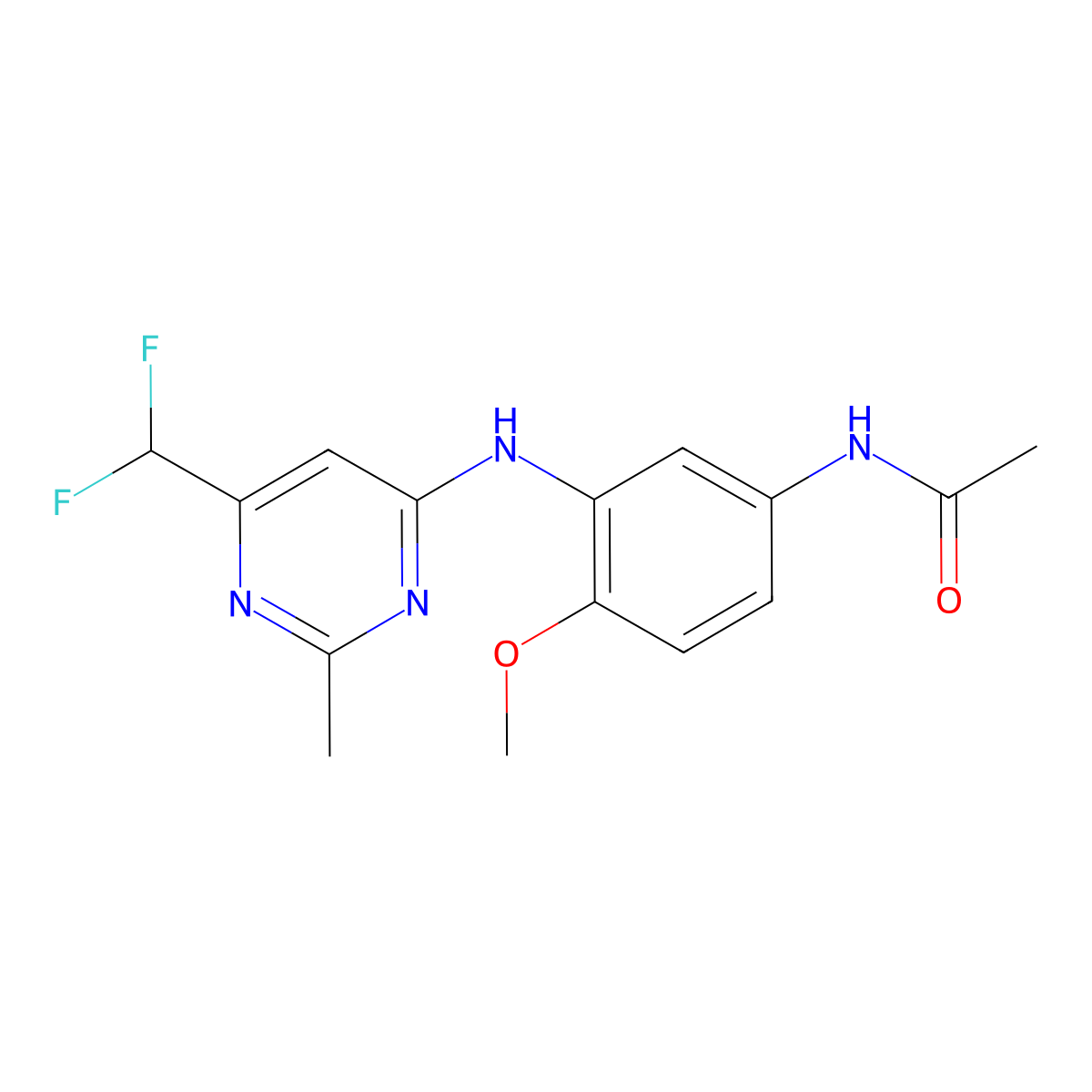 N-(3-{[6-(difluoromethyl)-2-methylpyrimidin-4-yl]amino}-4-methoxyphenyl)acetamide molecular structure, CAS 2548983-43-1