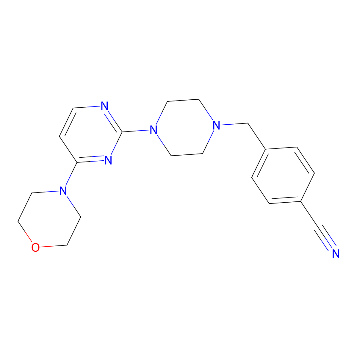 4-({4-[4-(Morpholin-4-yl)pyrimidin-2-yl]piperazin-1-yl}methyl)benzonitrile molecular structure, CAS 2548983-49-7