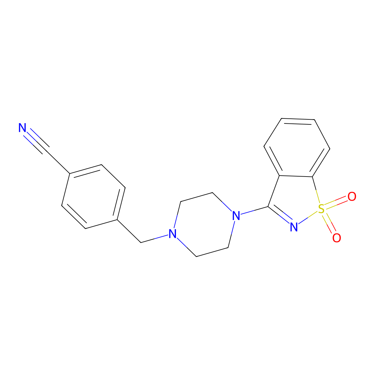 4-{[4-(1,1-Dioxo-1lambda6,2-benzothiazol-3-yl)piperazin-1-yl]methyl}benzonitrile molecular structure, CAS 2548983-53-3