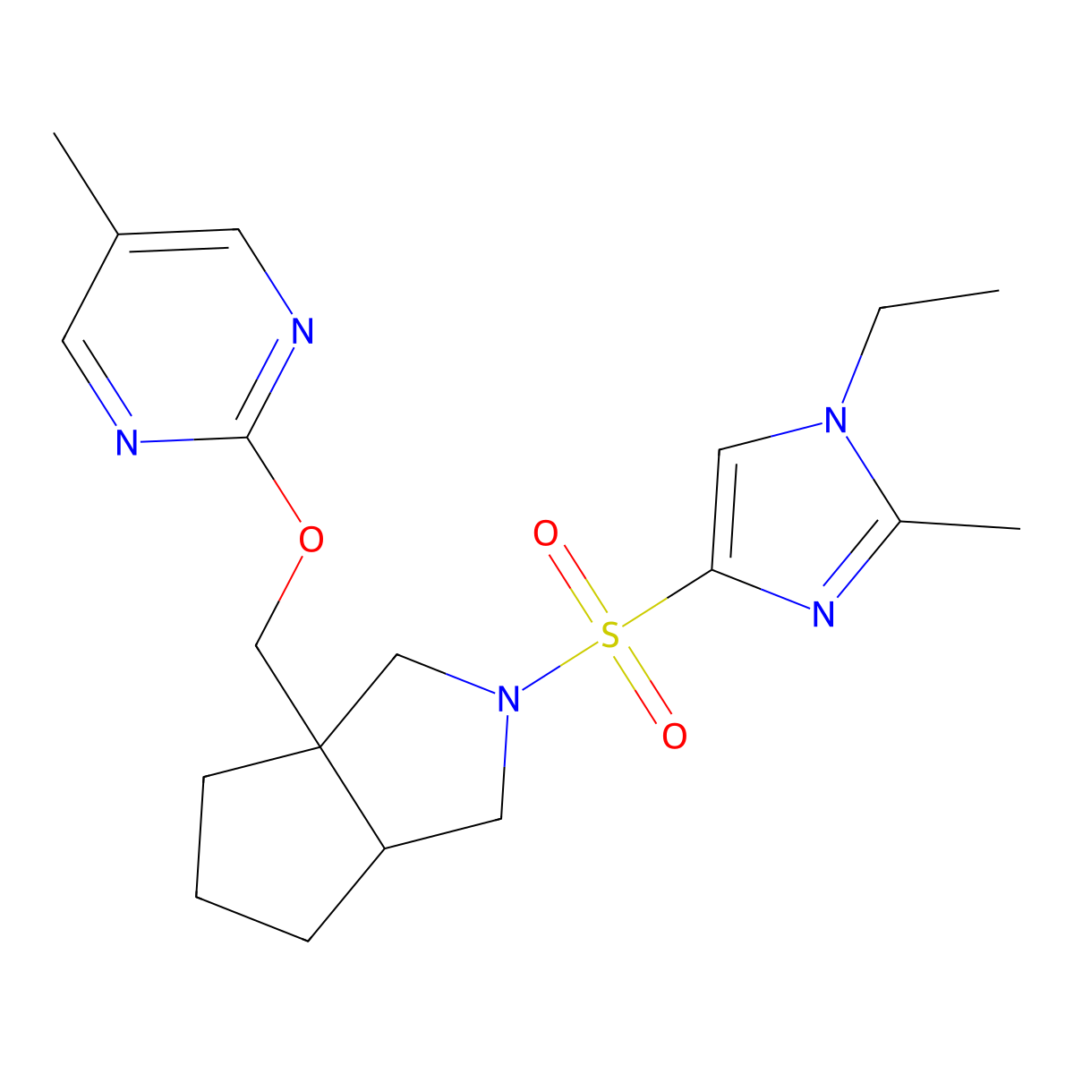 2-({2-[(1-ethyl-2-methyl-1H-imidazol-4-yl)sulfonyl]-octahydrocyclopenta[c]pyrrol-3a-yl}methoxy)-5-methylpyrimidine molecular structure, CAS 2548983-54-4