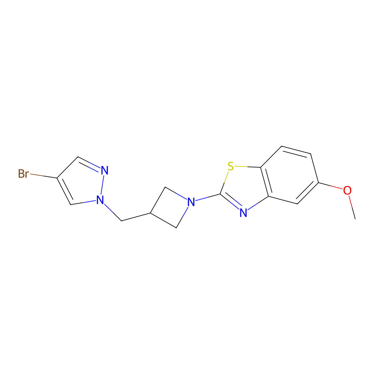 2-{3-[(4-bromo-1H-pyrazol-1-yl)methyl]azetidin-1-yl}-5-methoxy-1,3-benzothiazole molecular structure, CAS 2548983-65-7