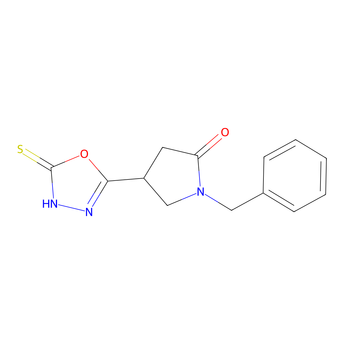 1-Benzyl-4-(5-sulfanylidene-4,5-dihydro-1,3,4-oxadiazol-2-yl)pyrrolidin-2-one molecular structure, CAS 2548983-66-8