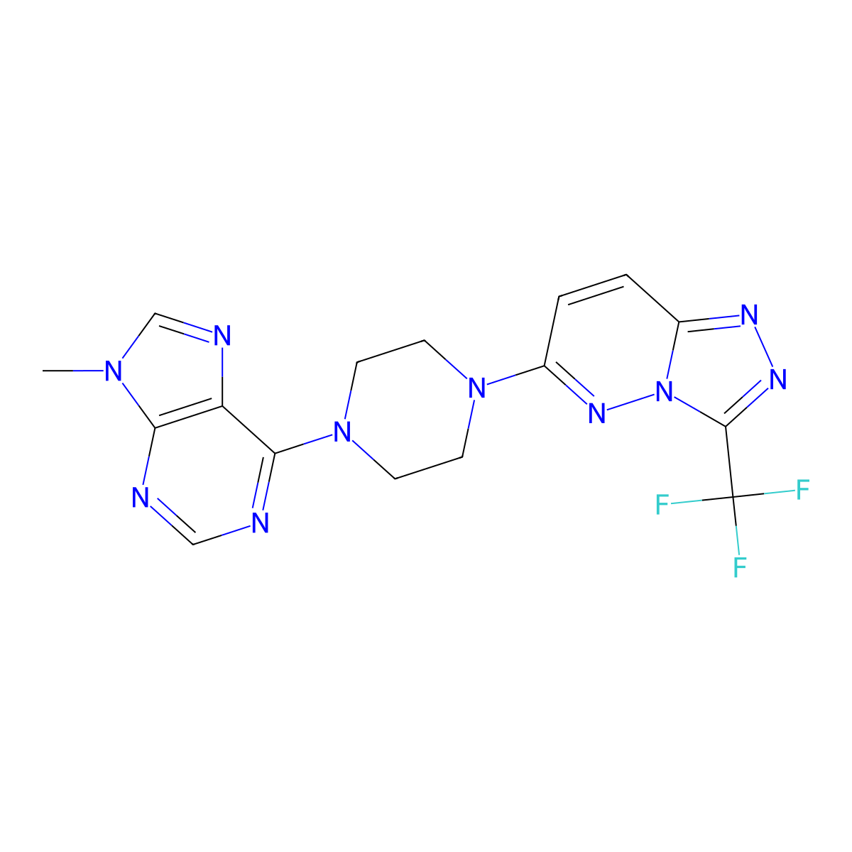 9-methyl-6-{4-[3-(trifluoromethyl)-[1,2,4]triazolo[4,3-b]pyridazin-6-yl]piperazin-1-yl}-9H-purine molecular structure, CAS 2548983-69-1