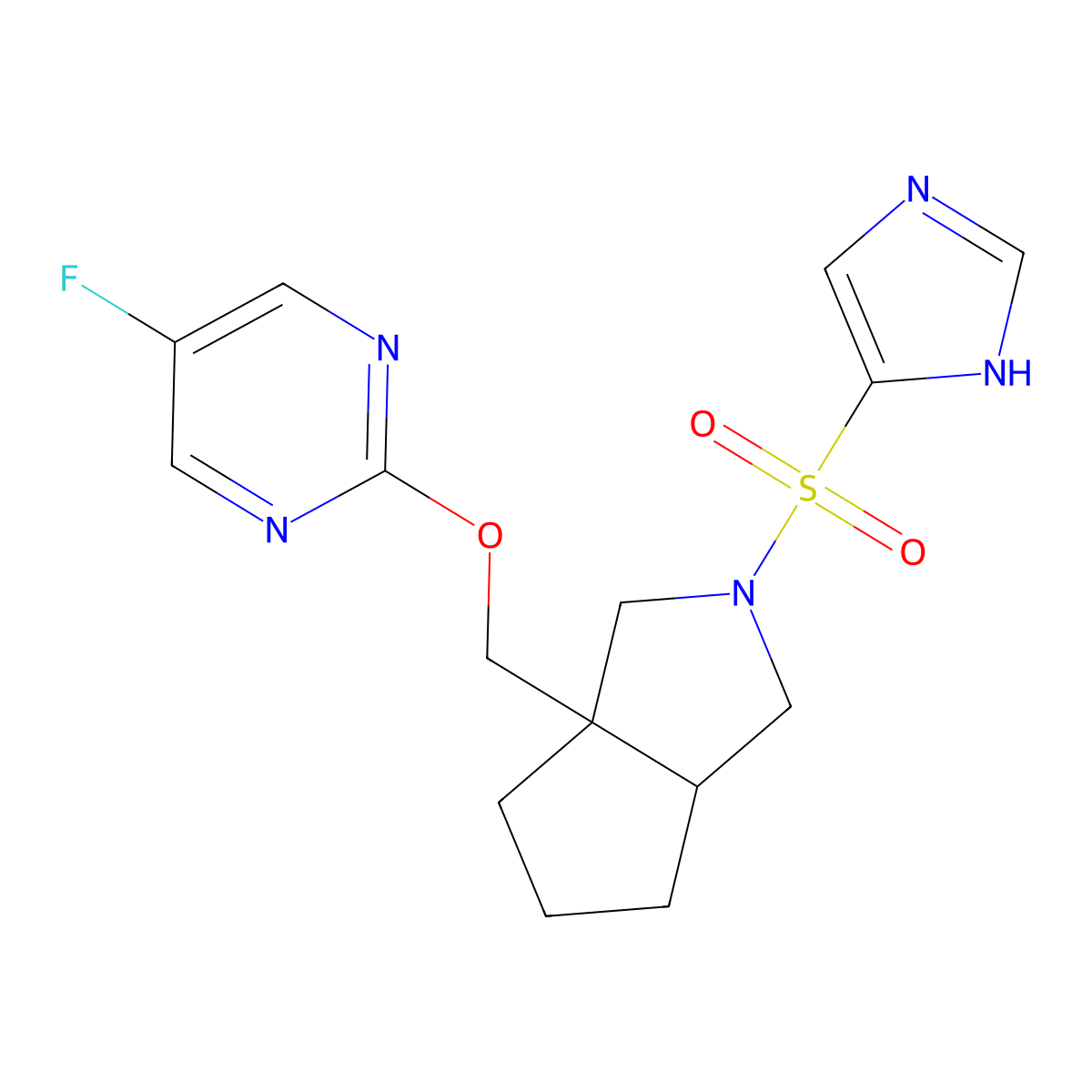 5-fluoro-2-{[2-(1H-imidazole-4-sulfonyl)-octahydrocyclopenta[c]pyrrol-3a-yl]methoxy}pyrimidine molecular structure, CAS 2548983-70-4