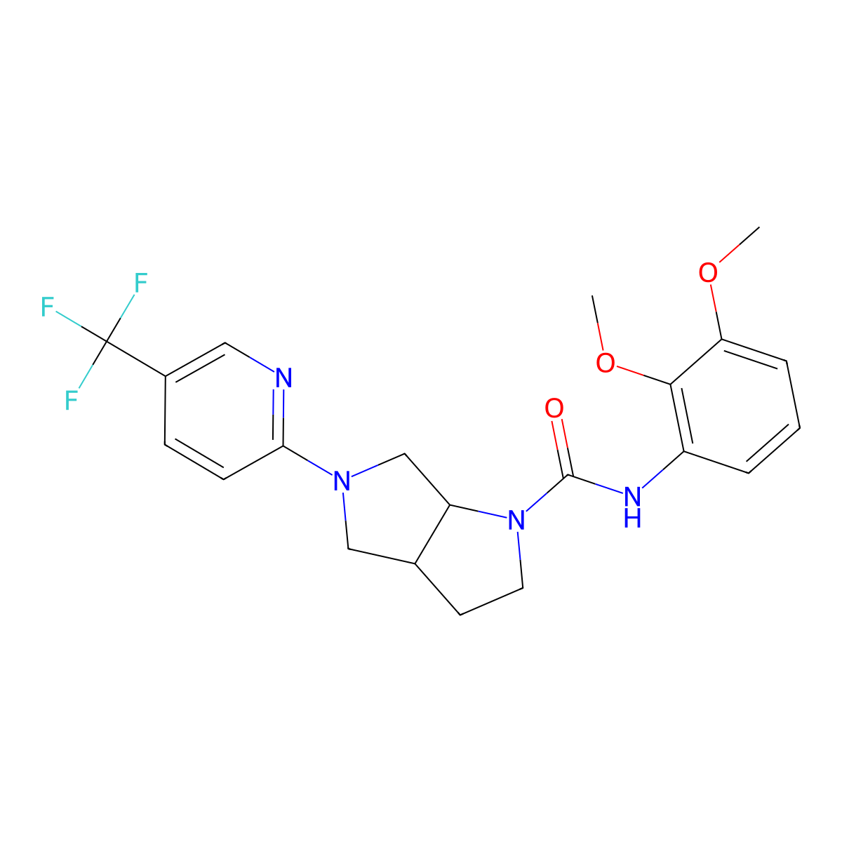 N-(2,3-dimethoxyphenyl)-5-[5-(trifluoromethyl)pyridin-2-yl]-octahydropyrrolo[3,4-b]pyrrole-1-carboxamide molecular structure, CAS 2548983-73-7