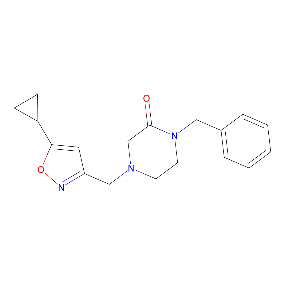 1-Benzyl-4-[(5-cyclopropyl-1,2-oxazol-3-yl)methyl]piperazin-2-one molecular structure, CAS 2548983-74-8