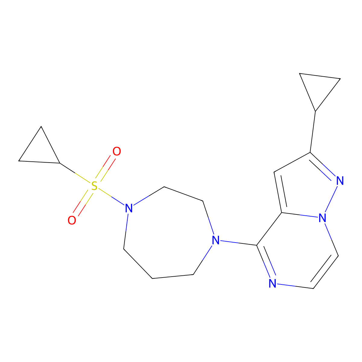 1-(Cyclopropanesulfonyl)-4-{2-cyclopropylpyrazolo[1,5-a]pyrazin-4-yl}-1,4-diazepane molecular structure, CAS 2548983-76-0