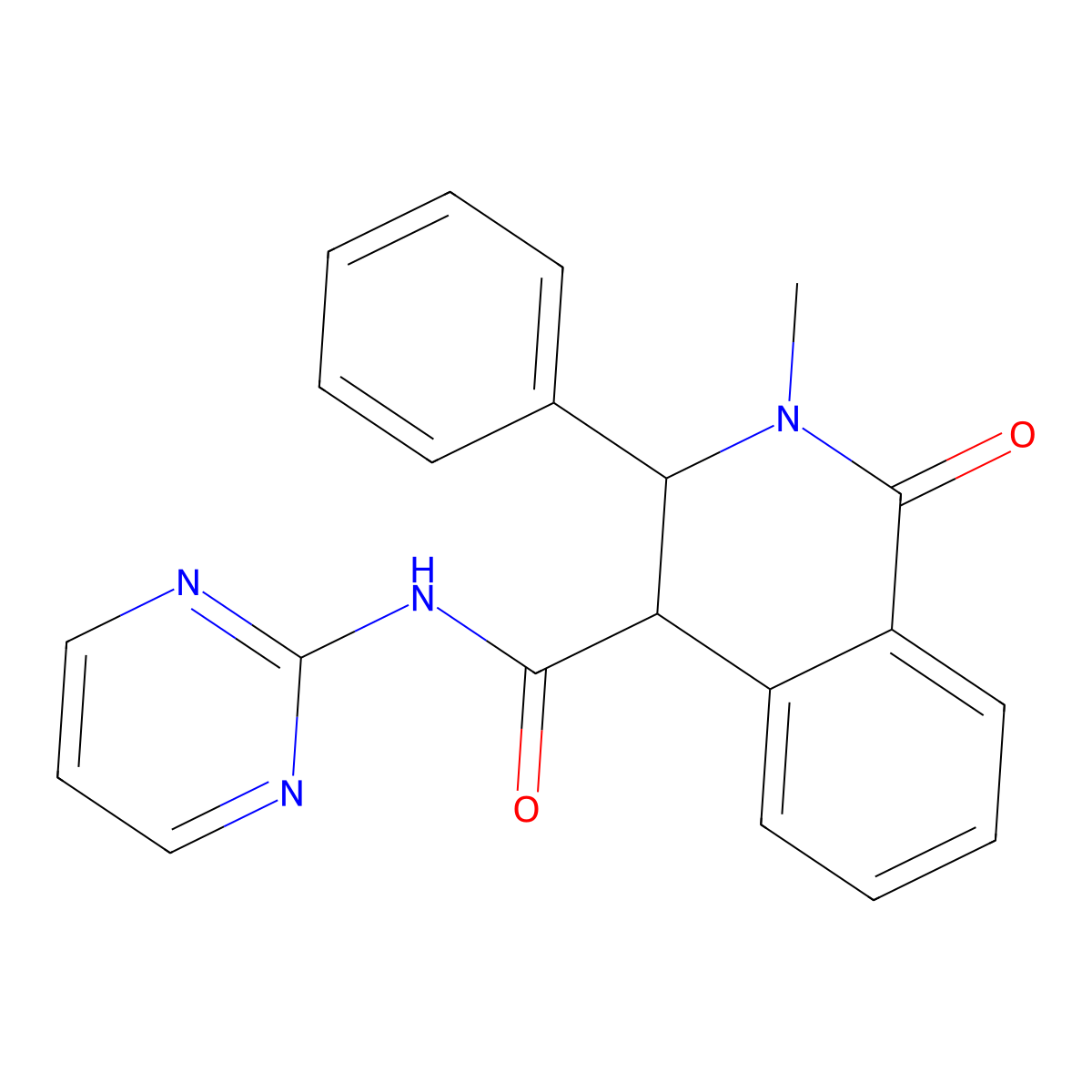 2-methyl-1-oxo-3-phenyl-N-(pyrimidin-2-yl)-1,2,3,4-tetrahydroisoquinoline-4-carboxamide molecular structure, CAS 2548983-79-3