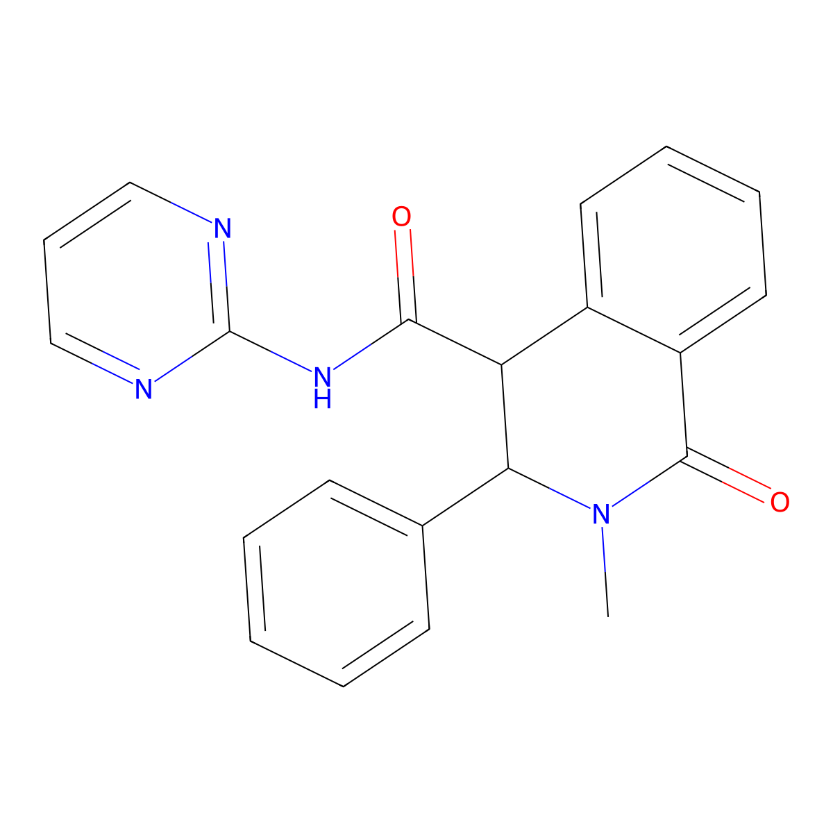 2-methyl-1-oxo-3-phenyl-N-(pyrimidin-2-yl)-1,2,3,4-tetrahydroisoquinoline-4-carboxamide molecular structure, CAS 2548983-79-3