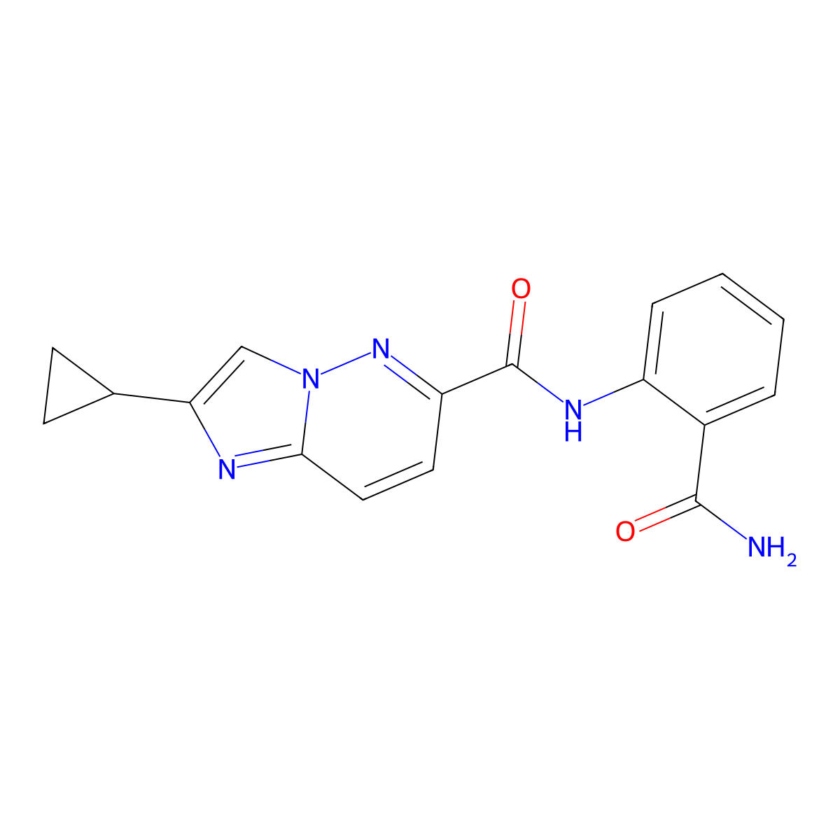 N-(2-carbamoylphenyl)-2-cyclopropylimidazo[1,2-b]pyridazine-6-carboxamide molecular structure, CAS 2548983-87-3