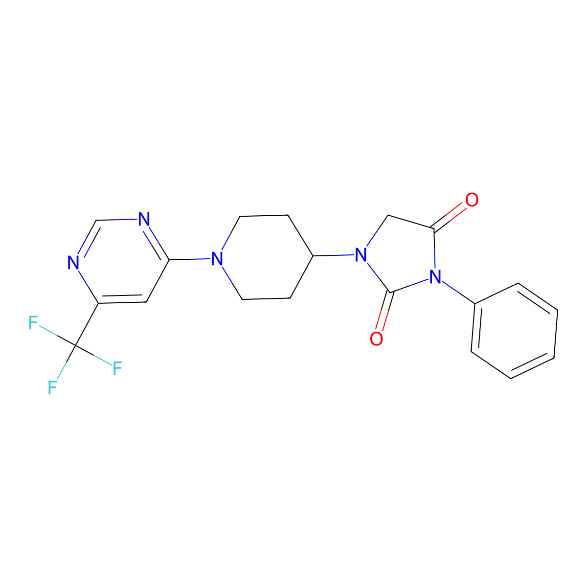 3-Phenyl-1-{1-[6-(trifluoromethyl)pyrimidin-4-yl]piperidin-4-yl}imidazolidine-2,4-dione molecular structure, CAS 2548983-95-3