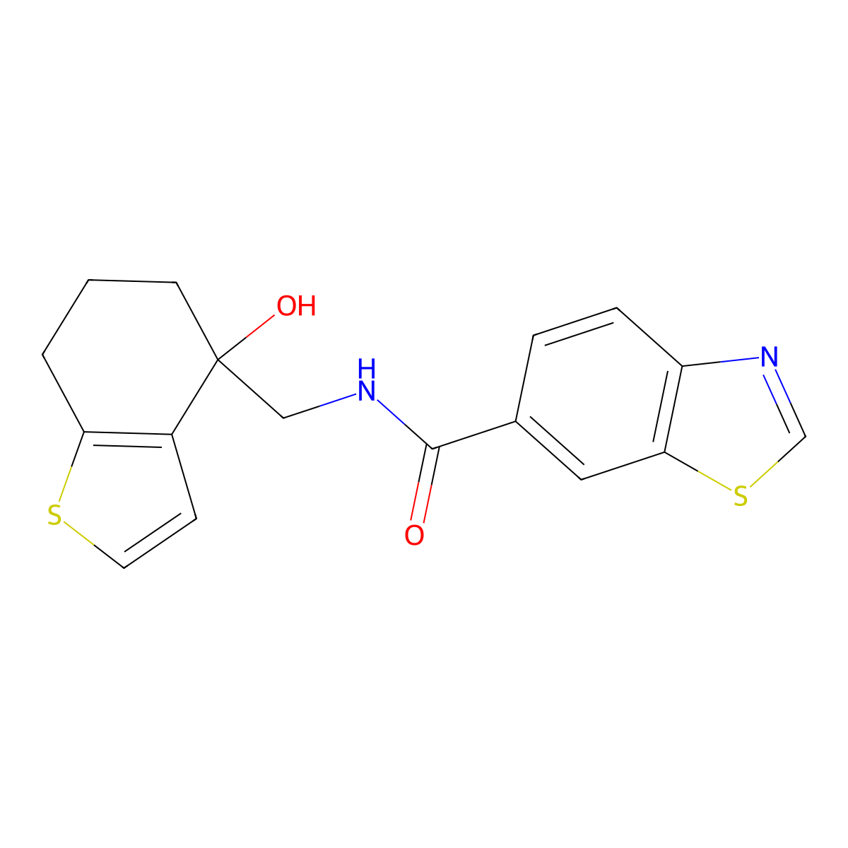 N-[(4-hydroxy-4,5,6,7-tetrahydro-1-benzothiophen-4-yl)methyl]-1,3-benzothiazole-6-carboxamide molecular structure, CAS 2548983-98-6