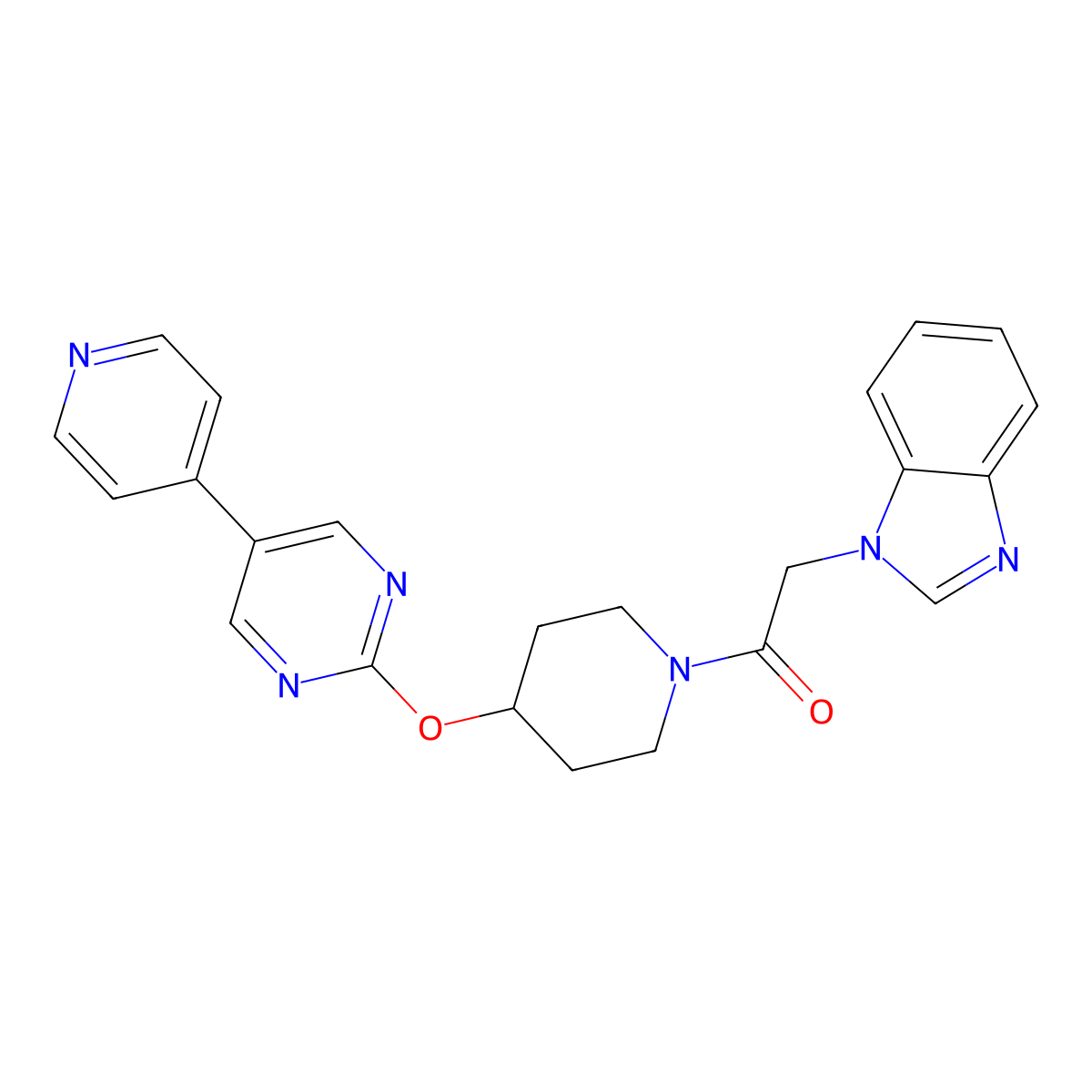 2-(1H-1,3-benzodiazol-1-yl)-1-(4-{[5-(pyridin-4-yl)pyrimidin-2-yl]oxy}piperidin-1-yl)ethan-1-one molecular structure, CAS 2548984-00-3