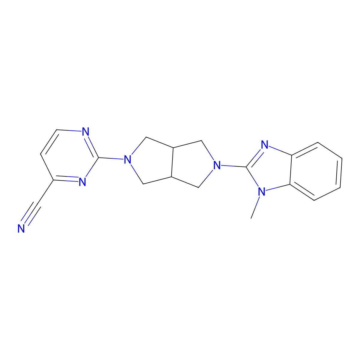 2-[5-(1-methyl-1H-1,3-benzodiazol-2-yl)-octahydropyrrolo[3,4-c]pyrrol-2-yl]pyrimidine-4-carbonitrile molecular structure, CAS 2548984-01-4