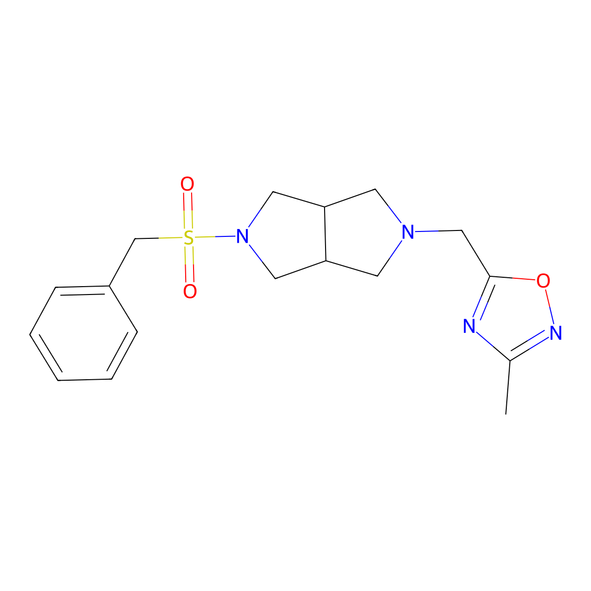 3-Methyl-5-({5-phenylmethanesulfonyl-octahydropyrrolo[3,4-c]pyrrol-2-yl}methyl)-1,2,4-oxadiazole molecular structure, CAS 2548984-02-5