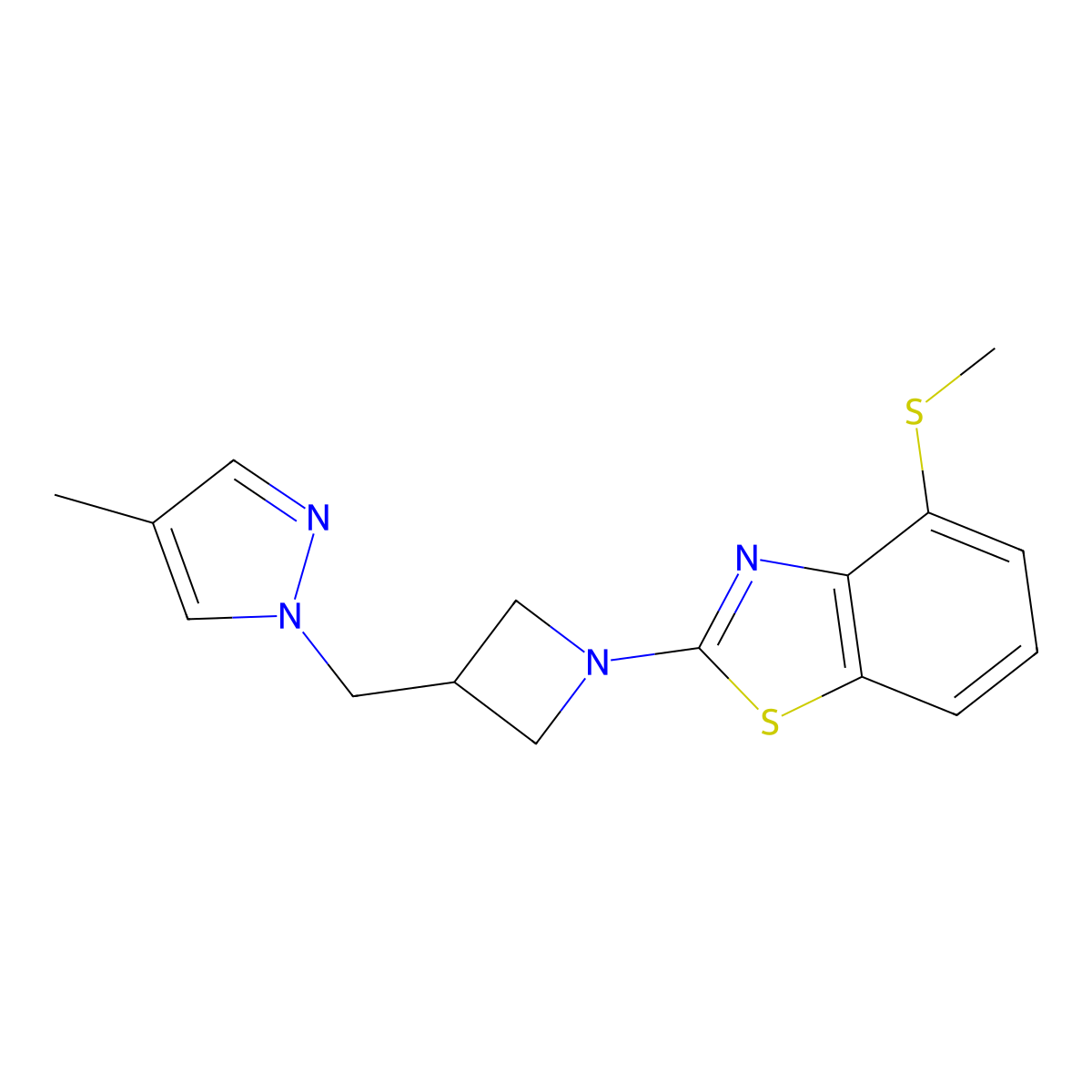 2-{3-[(4-methyl-1H-pyrazol-1-yl)methyl]azetidin-1-yl}-4-(methylsulfanyl)-1,3-benzothiazole molecular structure, CAS 2548984-03-6