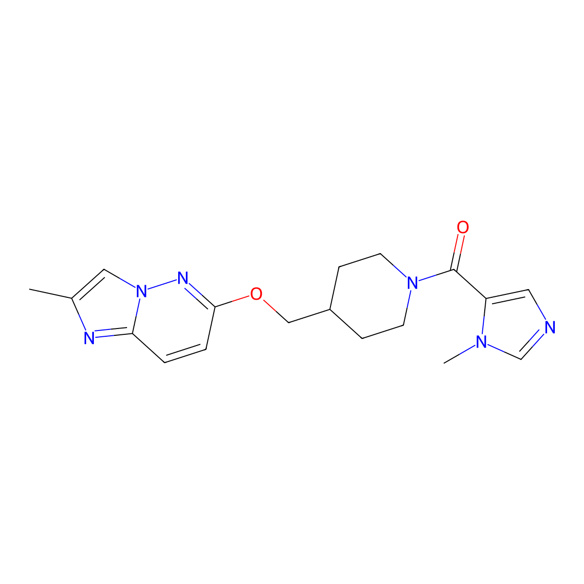 1-(1-methyl-1H-imidazole-5-carbonyl)-4-[({2-methylimidazo[1,2-b]pyridazin-6-yl}oxy)methyl]piperidine molecular structure, CAS 2548984-08-1