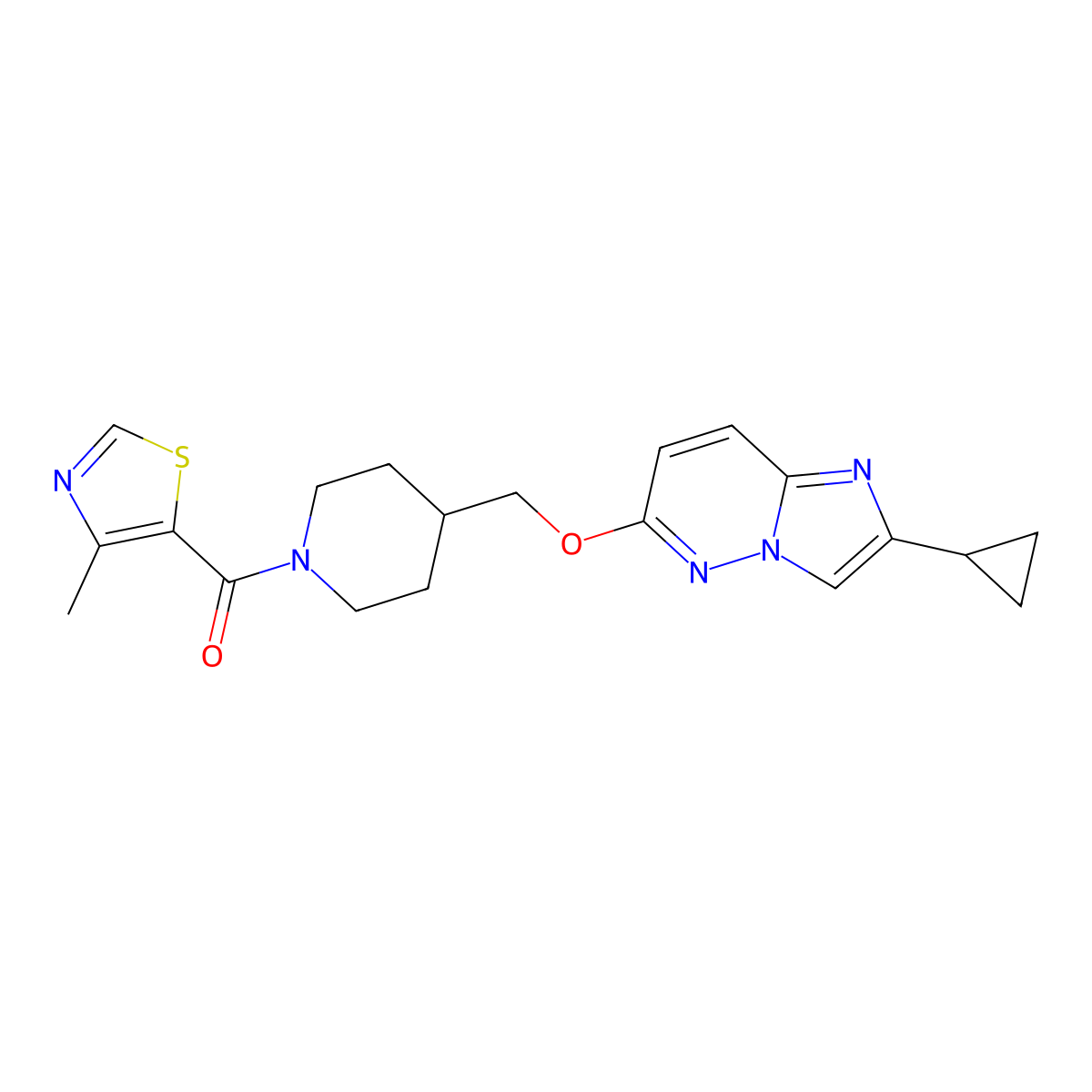 4-[({2-Cyclopropylimidazo[1,2-b]pyridazin-6-yl}oxy)methyl]-1-(4-methyl-1,3-thiazole-5-carbonyl)piperidine molecular structure, CAS 2548984-19-4