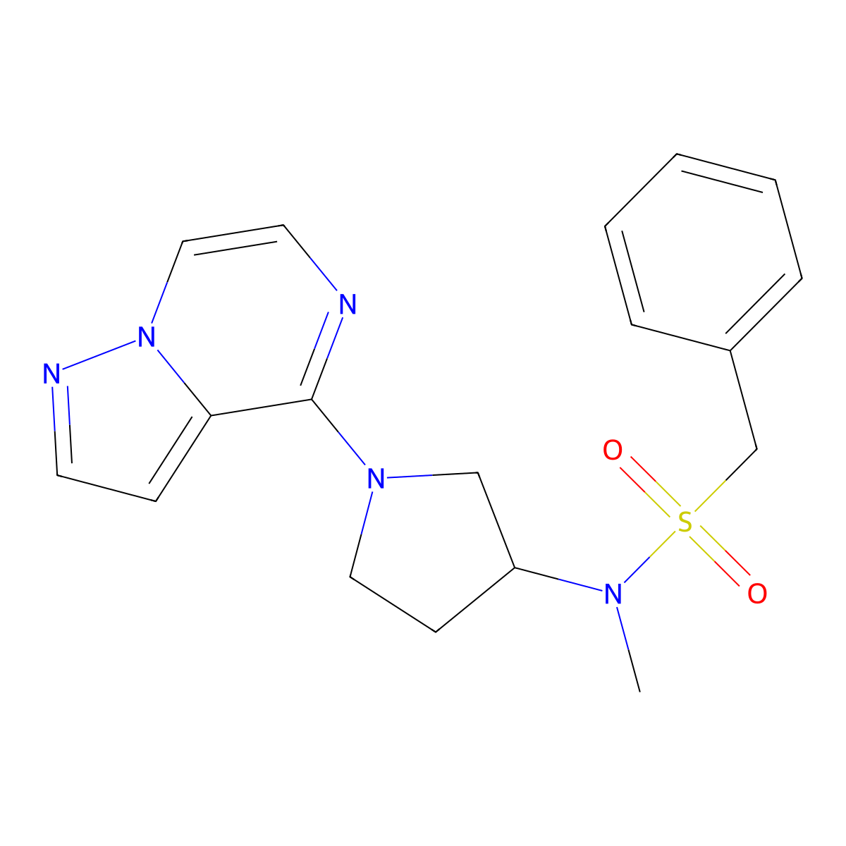 N-methyl-1-phenyl-N-(1-{pyrazolo[1,5-a]pyrazin-4-yl}pyrrolidin-3-yl)methanesulfonamide molecular structure, CAS 2548984-23-0