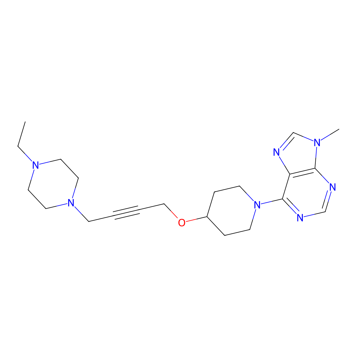 6-(4-{[4-(4-ethylpiperazin-1-yl)but-2-yn-1-yl]oxy}piperidin-1-yl)-9-methyl-9H-purine molecular structure, CAS 2548984-32-1