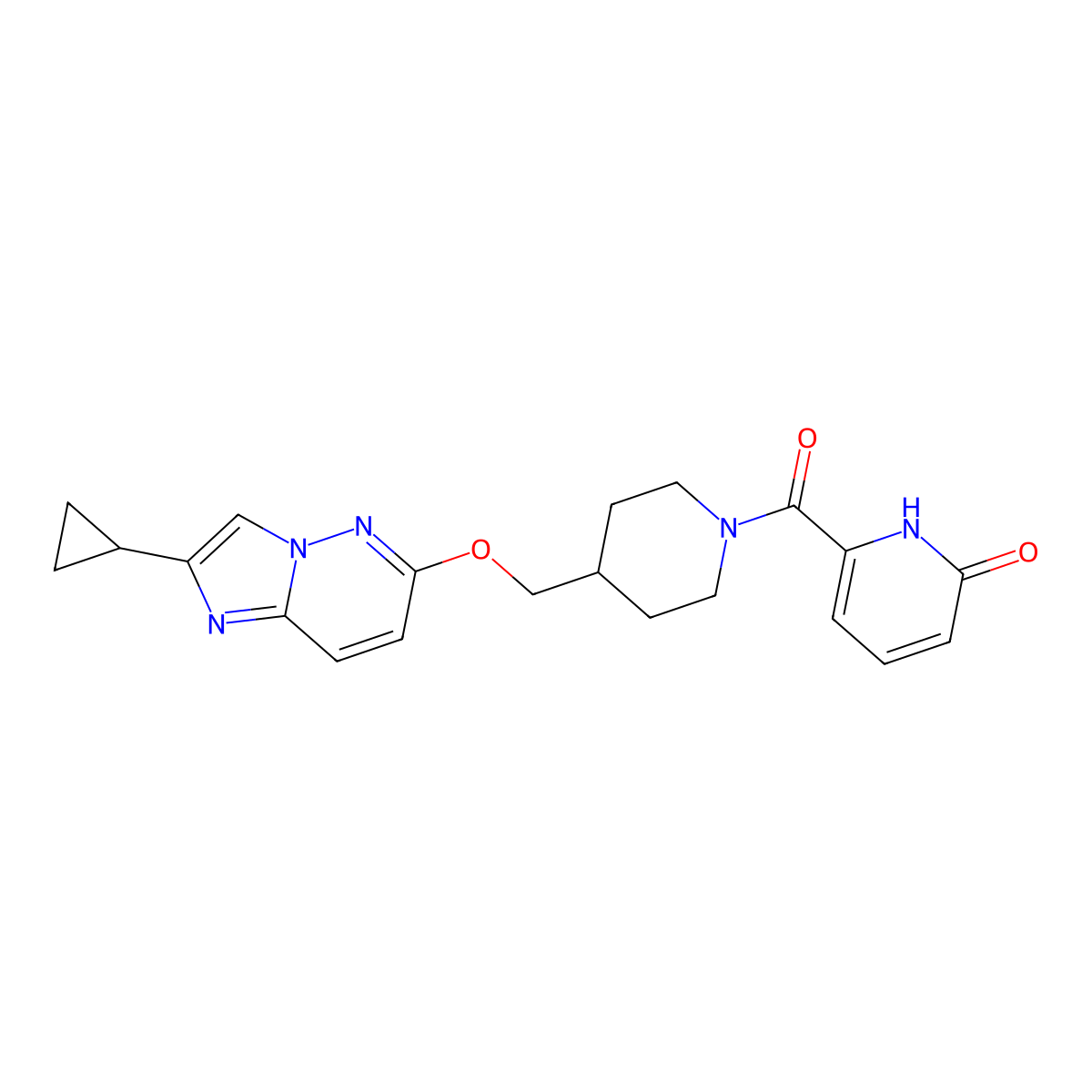 6-{4-[({2-Cyclopropylimidazo[1,2-b]pyridazin-6-yl}oxy)methyl]piperidine-1-carbonyl}-1,2-dihydropyridin-2-one molecular structure, CAS 2548984-34-3