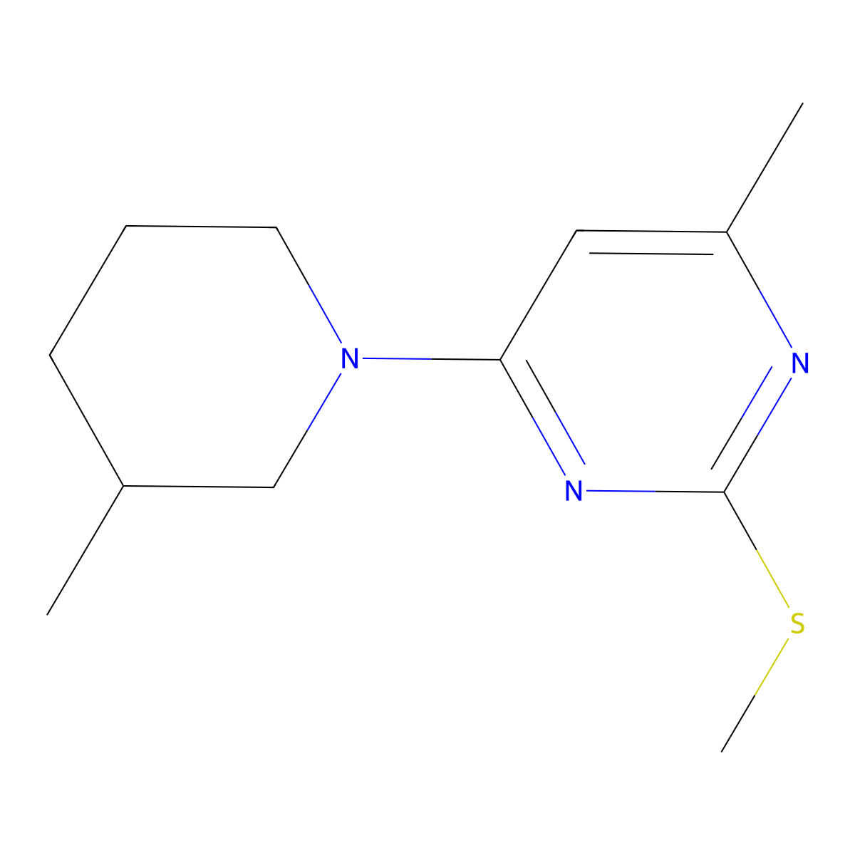 4-Methyl-6-(3-methylpiperidin-1-yl)-2-(methylsulfanyl)pyrimidine molecular structure, CAS 2548984-38-7