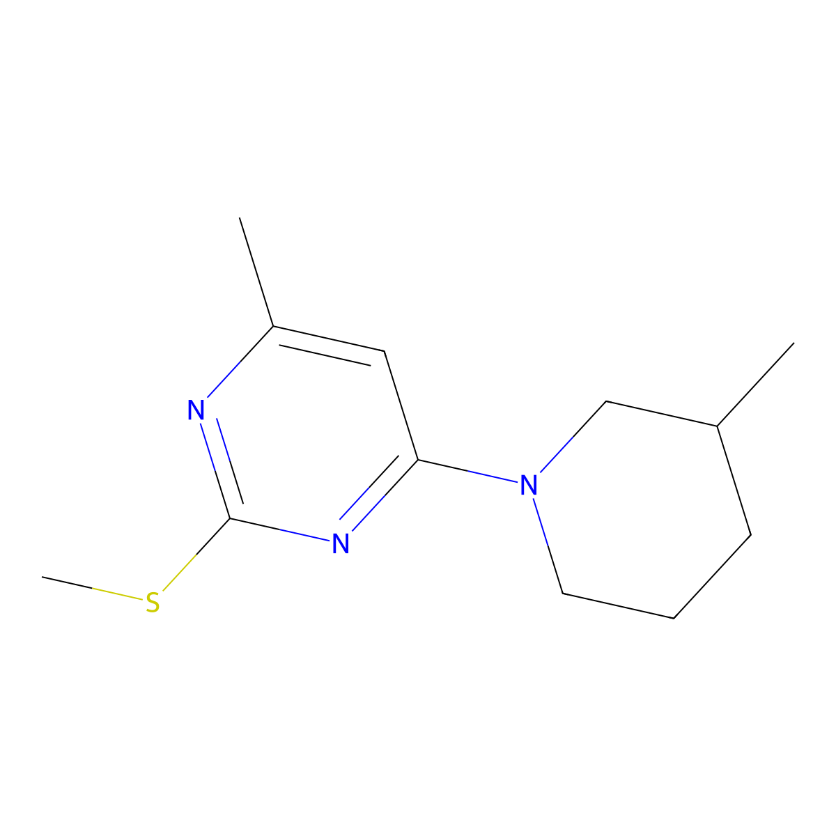 4-Methyl-6-(3-methylpiperidin-1-yl)-2-(methylsulfanyl)pyrimidine molecular structure, CAS 2548984-38-7
