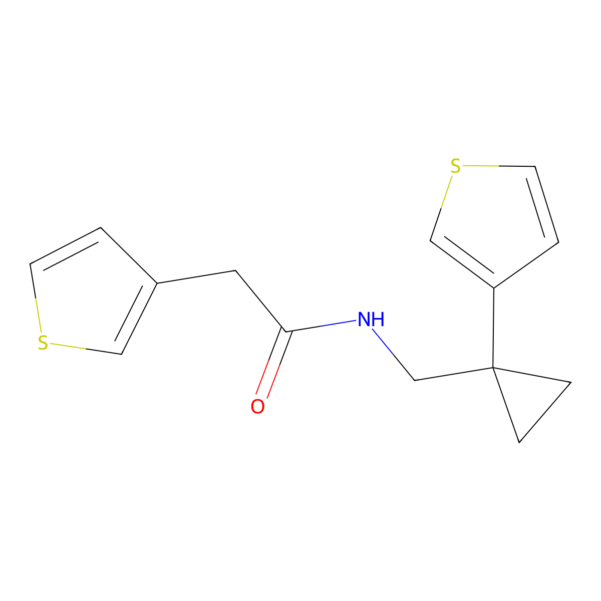 2-(thiophen-3-yl)-N-{[1-(thiophen-3-yl)cyclopropyl]methyl}acetamide molecular structure, CAS 2548984-39-8