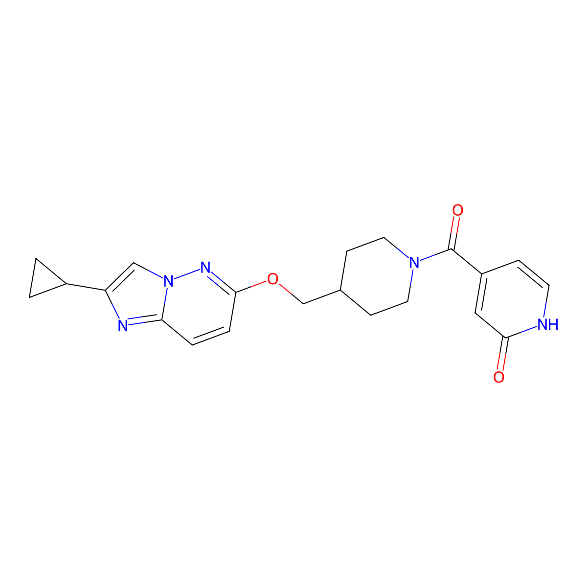 4-{4-[({2-Cyclopropylimidazo[1,2-b]pyridazin-6-yl}oxy)methyl]piperidine-1-carbonyl}-1,2-dihydropyridin-2-one molecular structure, CAS 2548984-42-3
