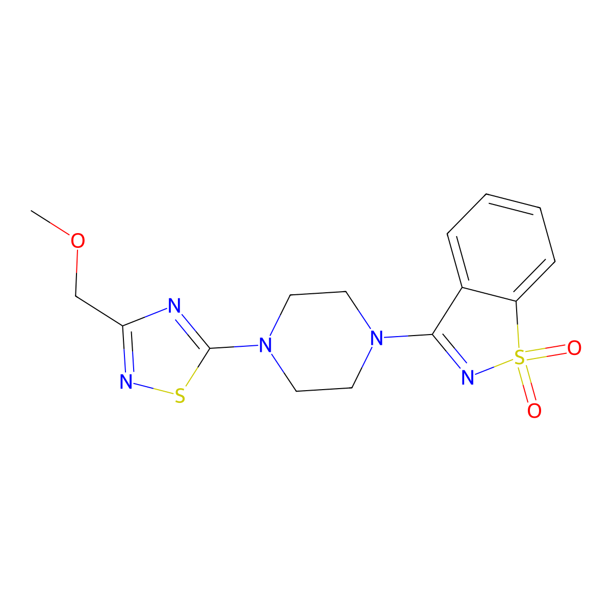 3-{4-[3-(Methoxymethyl)-1,2,4-thiadiazol-5-yl]piperazin-1-yl}-1lambda6,2-benzothiazole-1,1-dione molecular structure, CAS 2548984-44-5