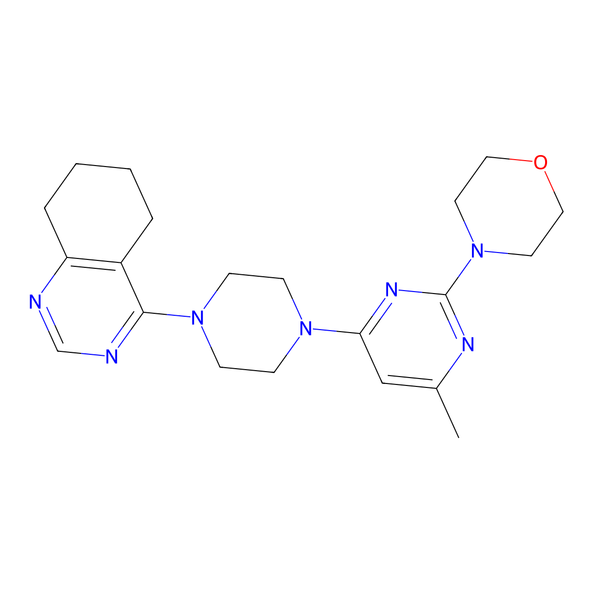 4-{4-[6-Methyl-2-(morpholin-4-yl)pyrimidin-4-yl]piperazin-1-yl}-5,6,7,8-tetrahydroquinazoline molecular structure, CAS 2548984-46-7