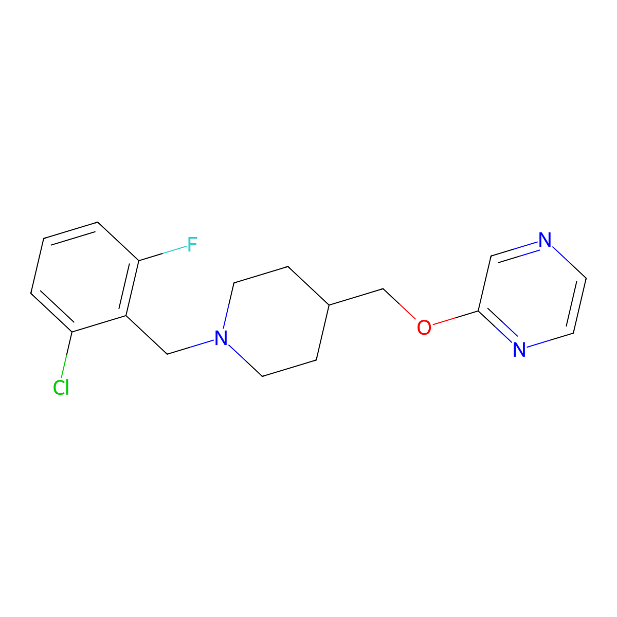 2-({1-[(2-Chloro-6-fluorophenyl)methyl]piperidin-4-yl}methoxy)pyrazine molecular structure, CAS 2548984-49-0