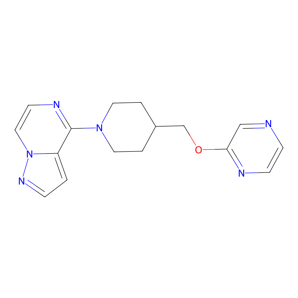 2-[(1-{Pyrazolo[1,5-a]pyrazin-4-yl}piperidin-4-yl)methoxy]pyrazine molecular structure, CAS 2548984-50-3