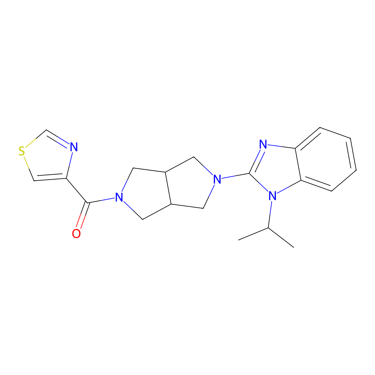 1-(propan-2-yl)-2-[5-(1,3-thiazole-4-carbonyl)-octahydropyrrolo[3,4-c]pyrrol-2-yl]-1H-1,3-benzodiazole molecular structure, CAS 2548984-52-5