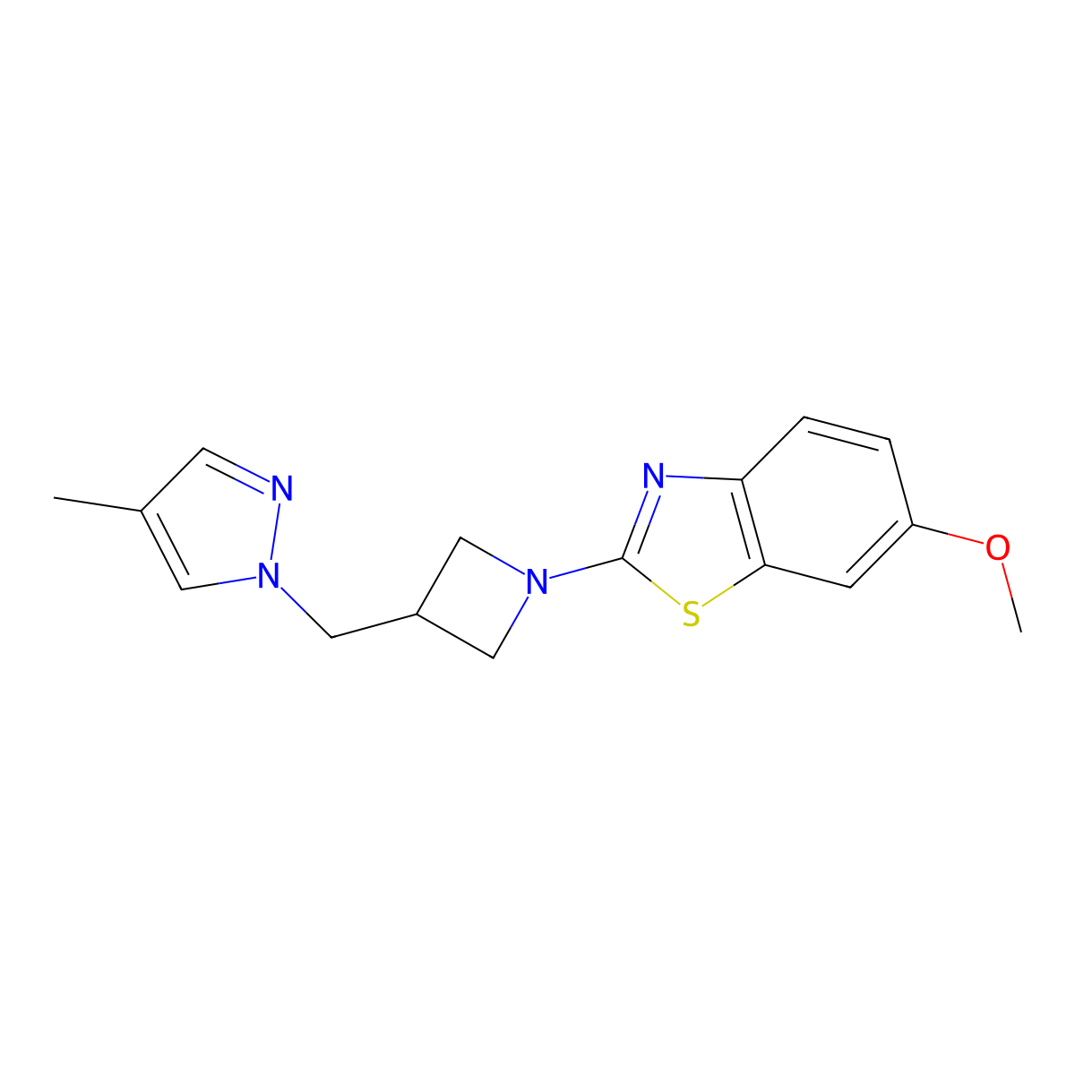 6-methoxy-2-{3-[(4-methyl-1H-pyrazol-1-yl)methyl]azetidin-1-yl}-1,3-benzothiazole molecular structure, CAS 2548984-55-8