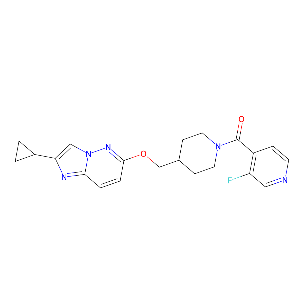 4-{4-[({2-Cyclopropylimidazo[1,2-b]pyridazin-6-yl}oxy)methyl]piperidine-1-carbonyl}-3-fluoropyridine molecular structure, CAS 2548984-58-1